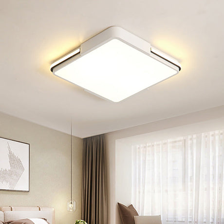 Simple White Led Flush Mount Light For Bedroom Ceiling - 16/19.5/35.5 Wide Square/Rectangular Shape