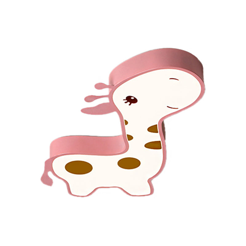 Giraffe Shaped Led Acrylic Flush Mount Lamp In Blue/Pink - Cartoon Style Light Fixture For Bedroom