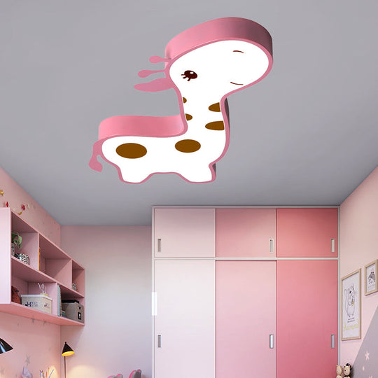 Giraffe Shaped Led Acrylic Flush Mount Lamp In Blue/Pink - Cartoon Style Light Fixture For Bedroom