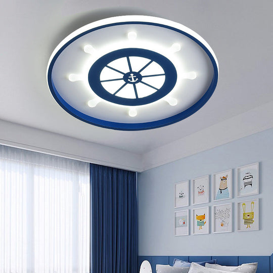Kids Blue Round Ceiling Light With Rudder Design And Led Acrylic - 18/23.5 Wide In Warm/White / 18