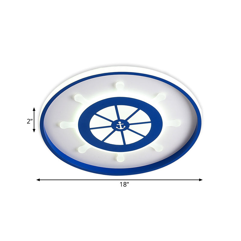 Kids Blue Round Ceiling Light With Rudder Design And Led Acrylic - 18/23.5 Wide In Warm/White