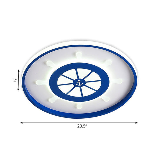 Kids Blue Round Ceiling Light With Rudder Design And Led Acrylic - 18/23.5 Wide In Warm/White