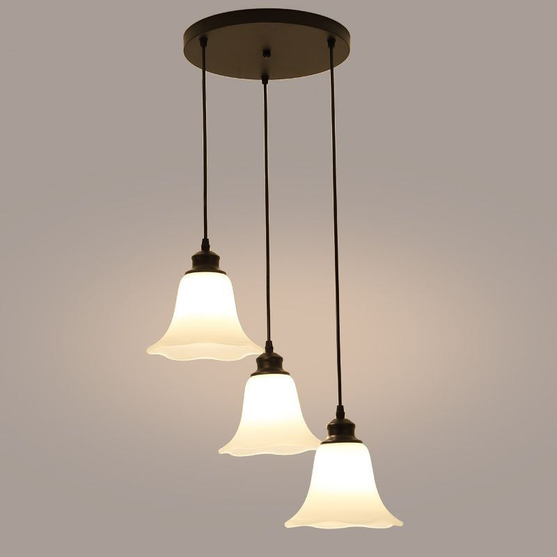 Black Flared Glass Cluster Pendant Ceiling Light With Frosted - 3 Lights For Living Room