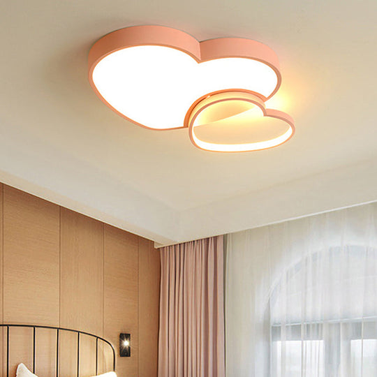 Contemporary Loving Heart Flush Light: Acrylic Led Children Room Lamp - Pink/White 13/16.5 Pink /