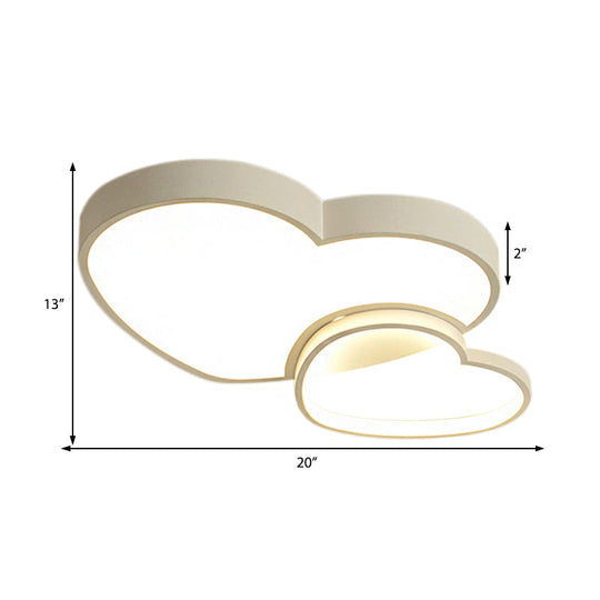 Contemporary Loving Heart Flush Light: Acrylic Led Children Room Lamp - Pink/White 13’/16.5