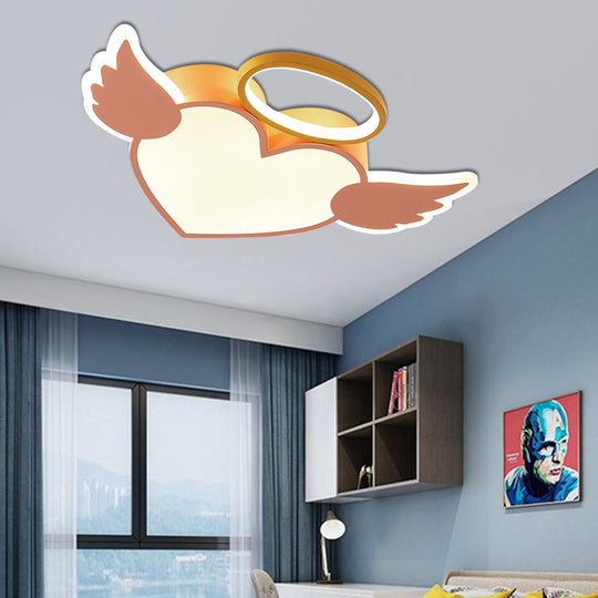 Heart Shaped Metal Flushmount Lamp: Cartoon Design Led Blue/Pink Ceiling Lighting 19.5/23.5 With