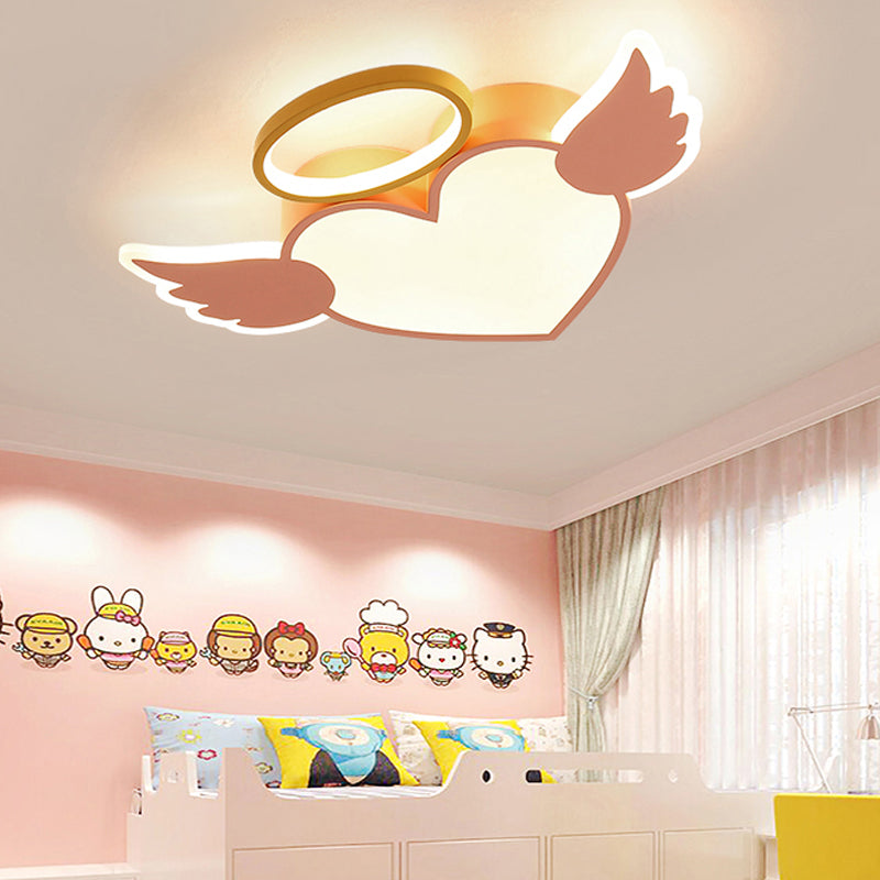 Heart Shaped Metal Flushmount Lamp: Cartoon Design Led Blue/Pink Ceiling Lighting 19.5/23.5 With