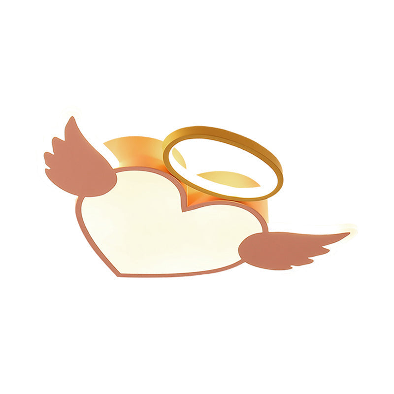 Heart Shaped Metal Flushmount Lamp: Cartoon Design Led Blue/Pink Ceiling Lighting 19.5/23.5 With