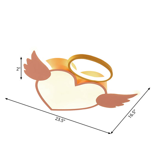 Heart Shaped Metal Flushmount Lamp: Cartoon Design Led Blue/Pink Ceiling Lighting 19.5/23.5 With