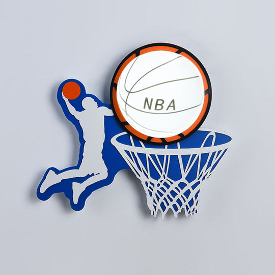 Kiddie Cartoon Blue Led Wall Lamp - Round Shade Plastic Light Fixture For Kindergarten