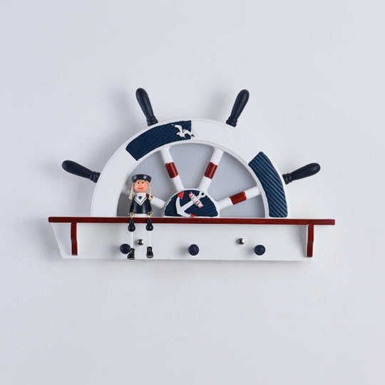 Kiddie Cartoon Blue Led Wall Lamp - Round Shade Plastic Light Fixture For Kindergarten