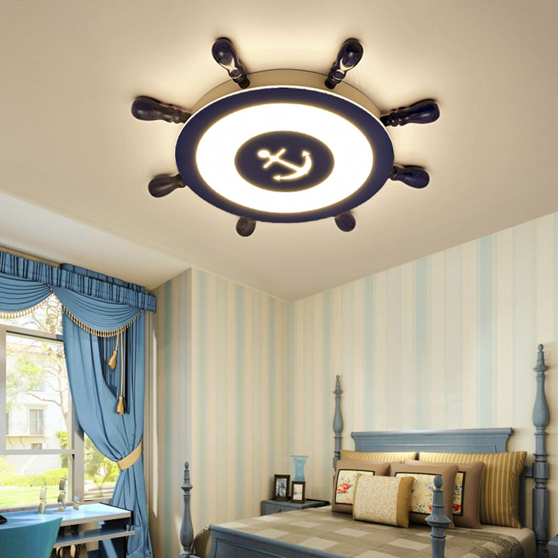 Contemporary Blue Led Flush Ceiling Light For Child’s Room - Resin Rudder Design