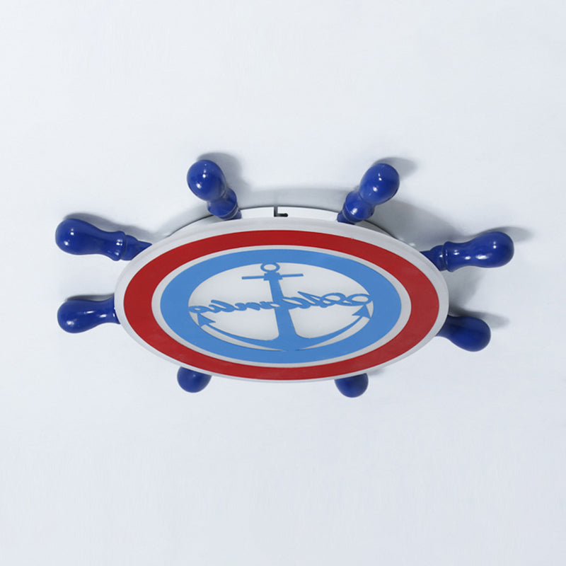 Cartoon Led Flush Mount Ceiling Light - Metallic Rudder Nursery Lighting Fixture