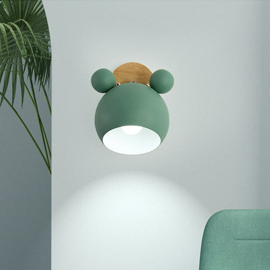 Minimalistic Metallic Bear Head Bedroom Wall Sconce Light Green
