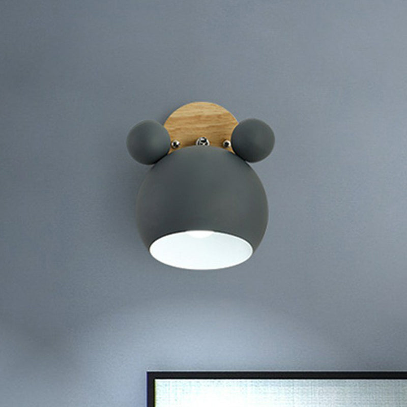 Minimalistic Metallic Bear Head Bedroom Wall Sconce Light Grey