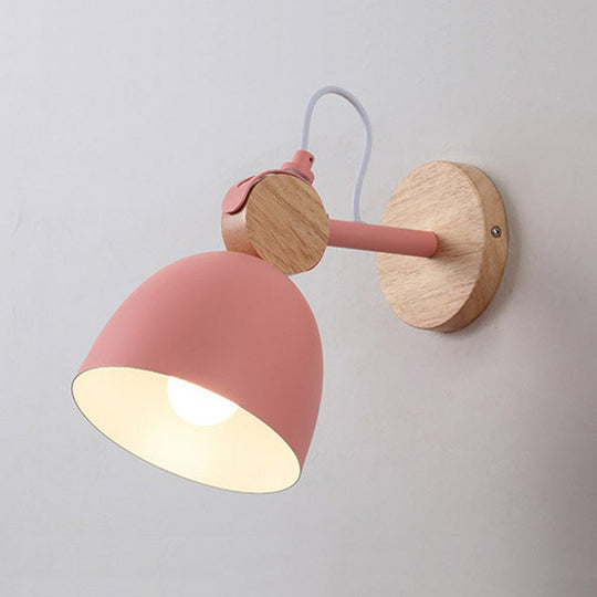 Modern Bell Wall Light With Wooden Backplate For Single-Bulb Bedroom Mounting