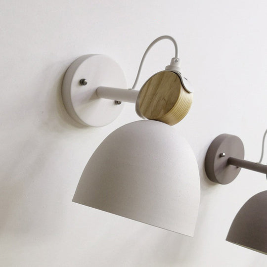 Modern Bell Wall Light With Wooden Backplate For Single-Bulb Bedroom Mounting