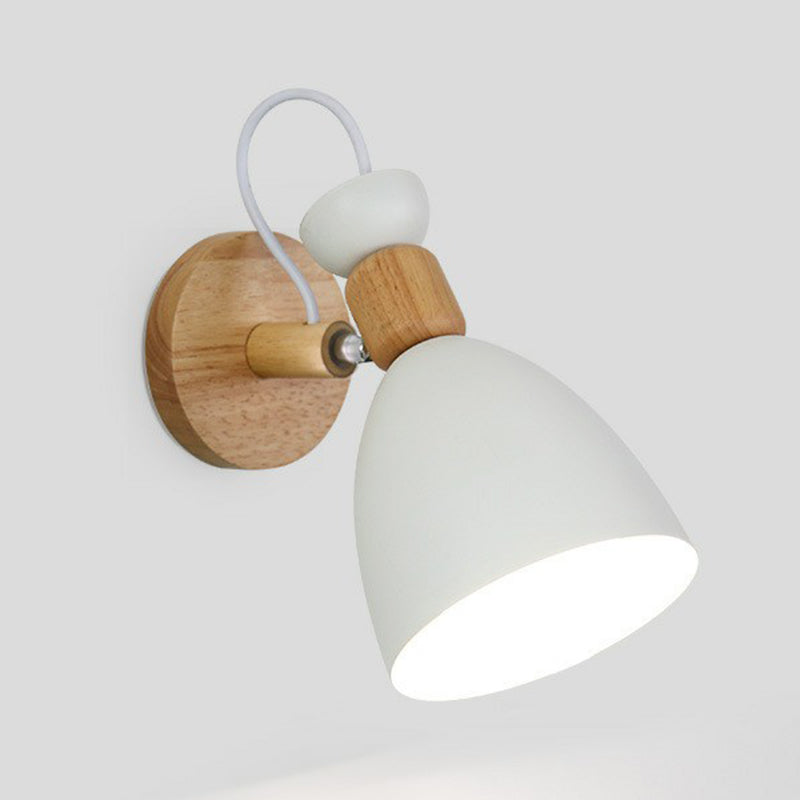 Metallic Swivel Shade Wall Lamp - Macaron 1-Bulb Wood Bedroom Light Fixture White / A