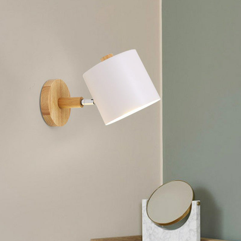 Metallic Swivel Shade Wall Lamp - Macaron 1-Bulb Wood Bedroom Light Fixture White / C