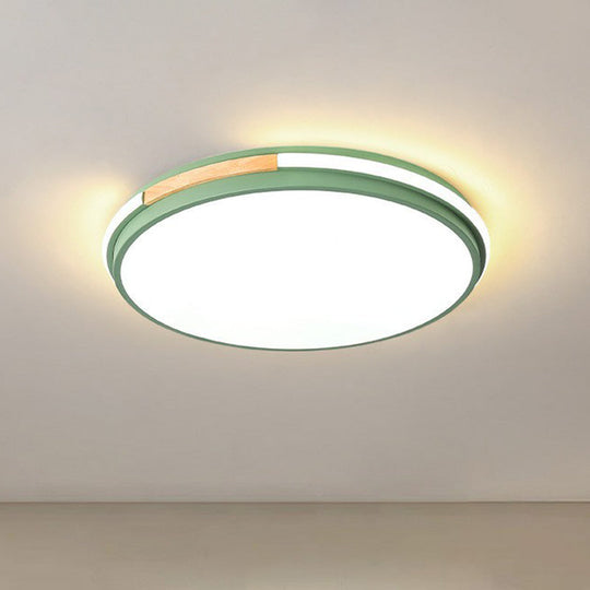 Sleek Round Led Flush Mount Light For Bedrooms - Acrylic Finish Green / Small White