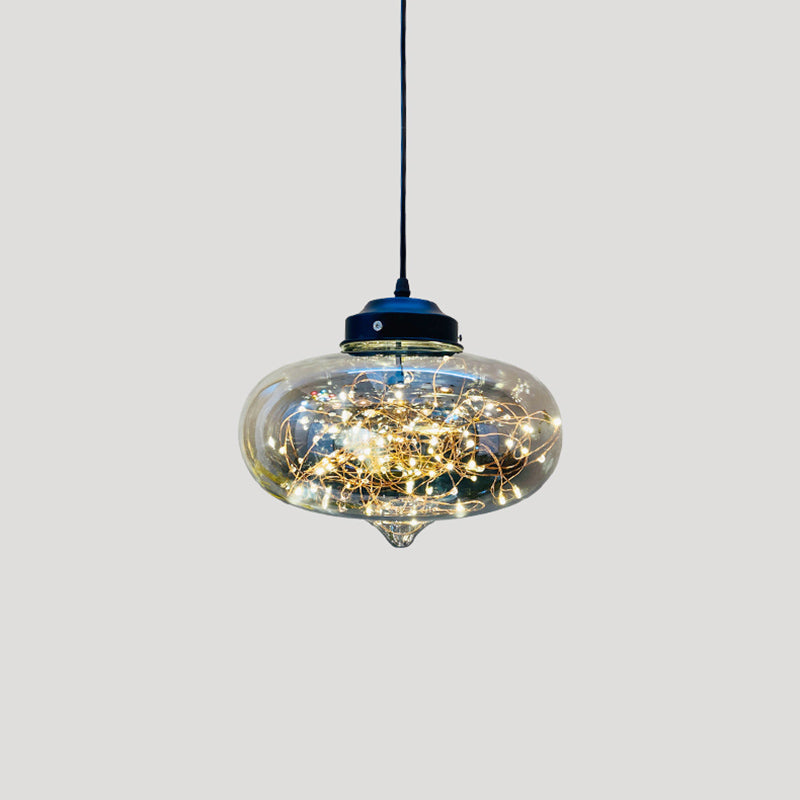 Sleek Geometric Led Pendant Light With Clear Glass Shade Ideal For Bedroom Ambiance And Starry