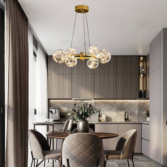 Modern Led Chandelier Pendant Light With Ball Shaped Clear Glass Gold; Perfect For Dining Rooms 6 /