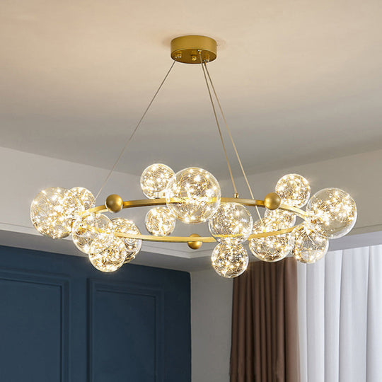 Modern Led Chandelier Pendant Light With Ball Shaped Clear Glass Gold; Perfect For Dining Rooms 15 /