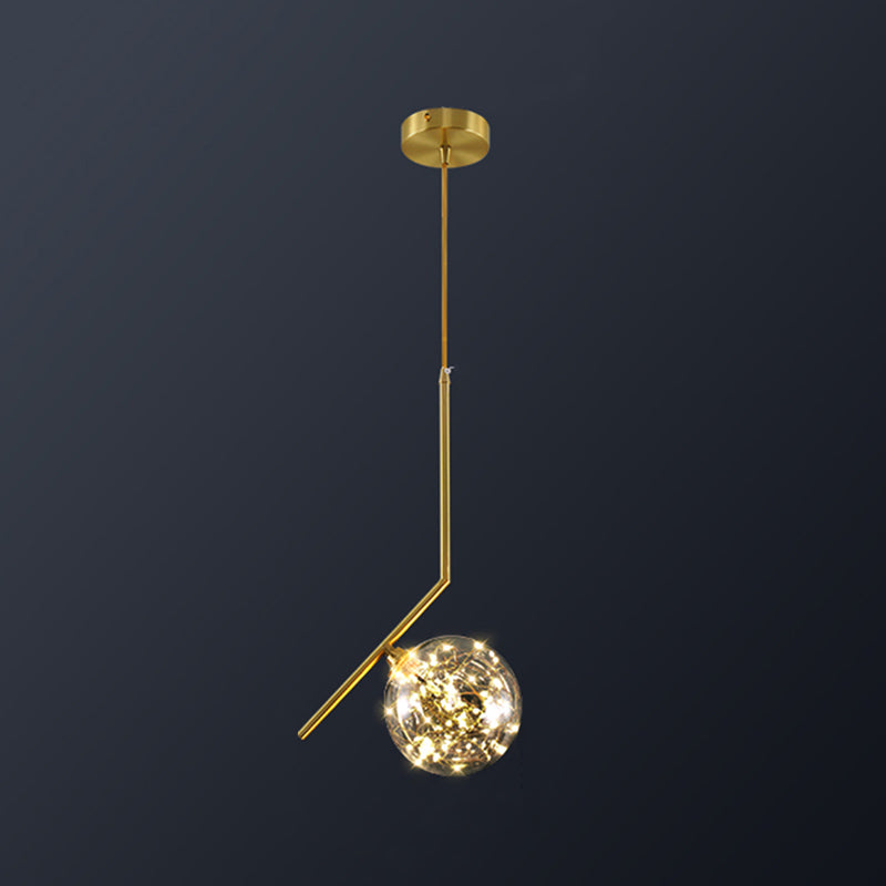 Modern Globe Glass Pendant Light For Bedroom Led Hanging Ceiling Fixture In Brass