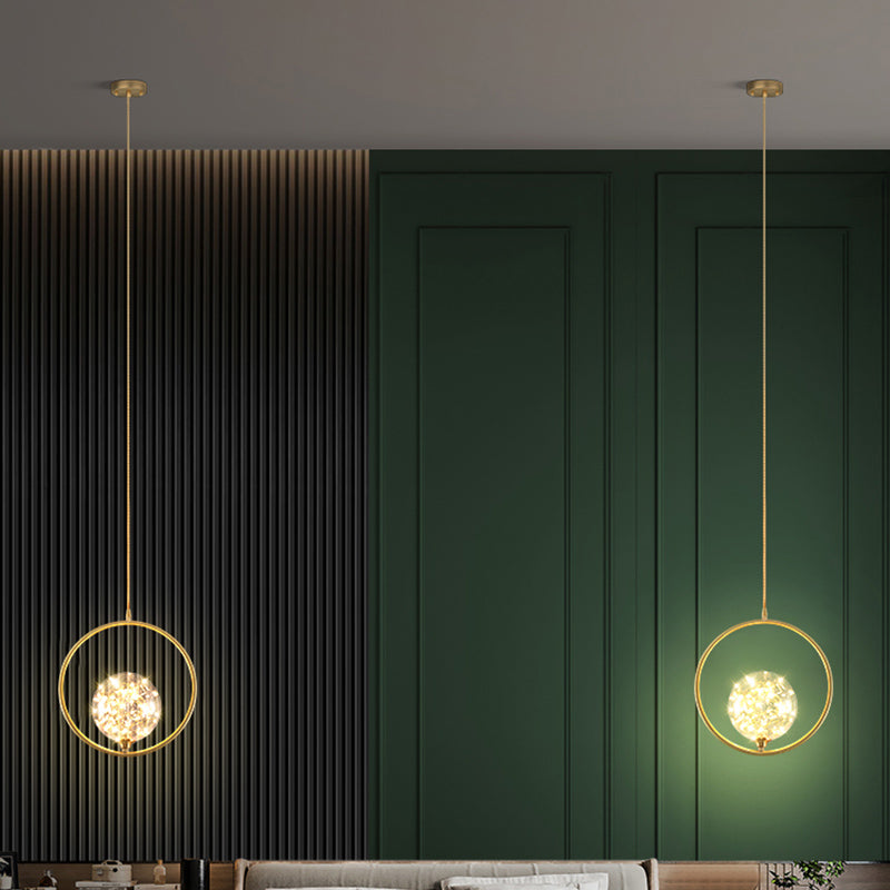 Simplicity Clear Glass Globe Ceiling Light: Led Pendant For Bedroom - Brass Finish / D