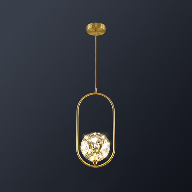 Modern Globe Glass Pendant Light For Bedroom Led Hanging Ceiling Fixture In Brass / B