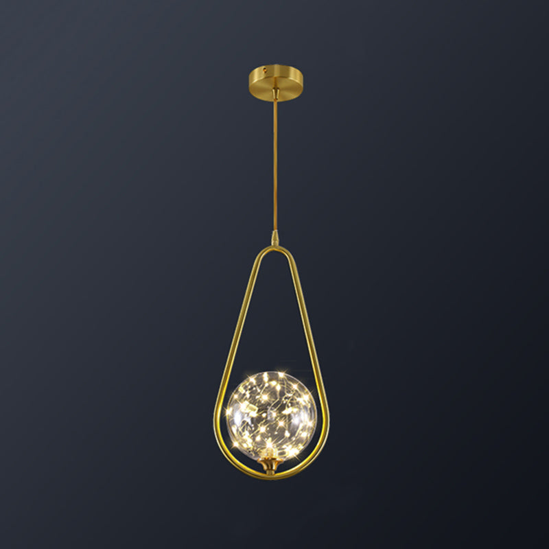 Simplicity Clear Glass Globe Ceiling Light: Led Pendant For Bedroom - Brass Finish