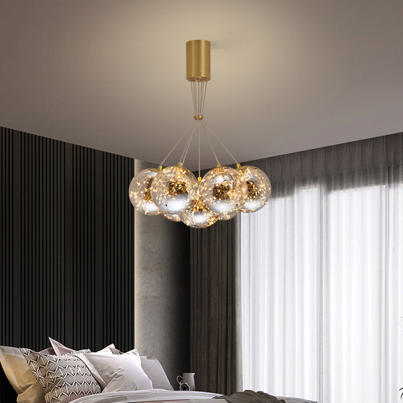 Handblown Glass Led Pendant Light With Modern Brass Finish - Sphere Shape Starry Glow 7 /