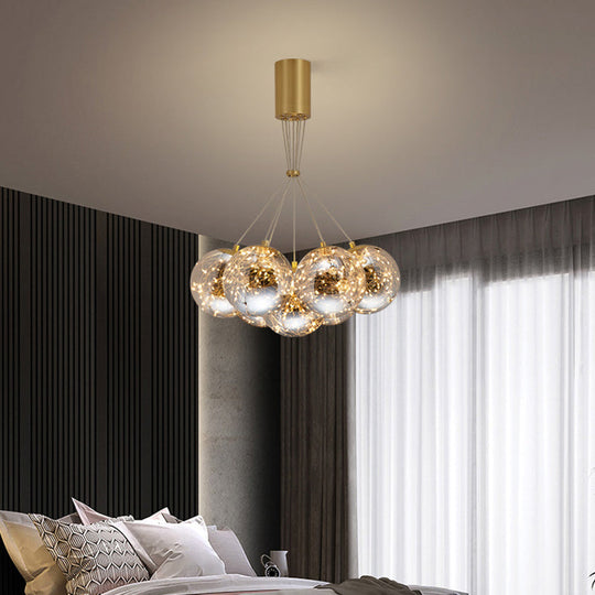 Handblown Glass Led Pendant Light With Modern Brass Finish - Sphere Shape Starry Glow 7 /