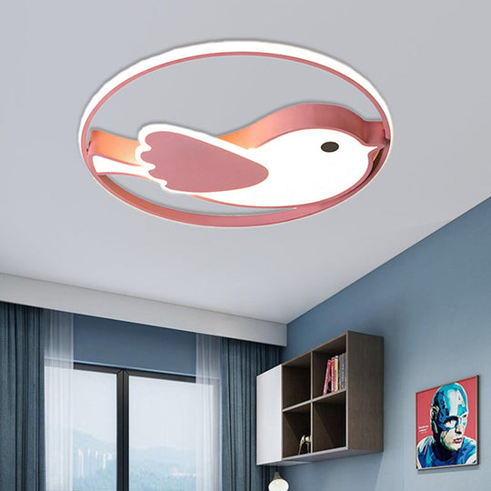 Cartoon Led Flush Mount Lamp: Pink Acrylic Shade Bedroom Lighting - 18/21.5 Diameter
