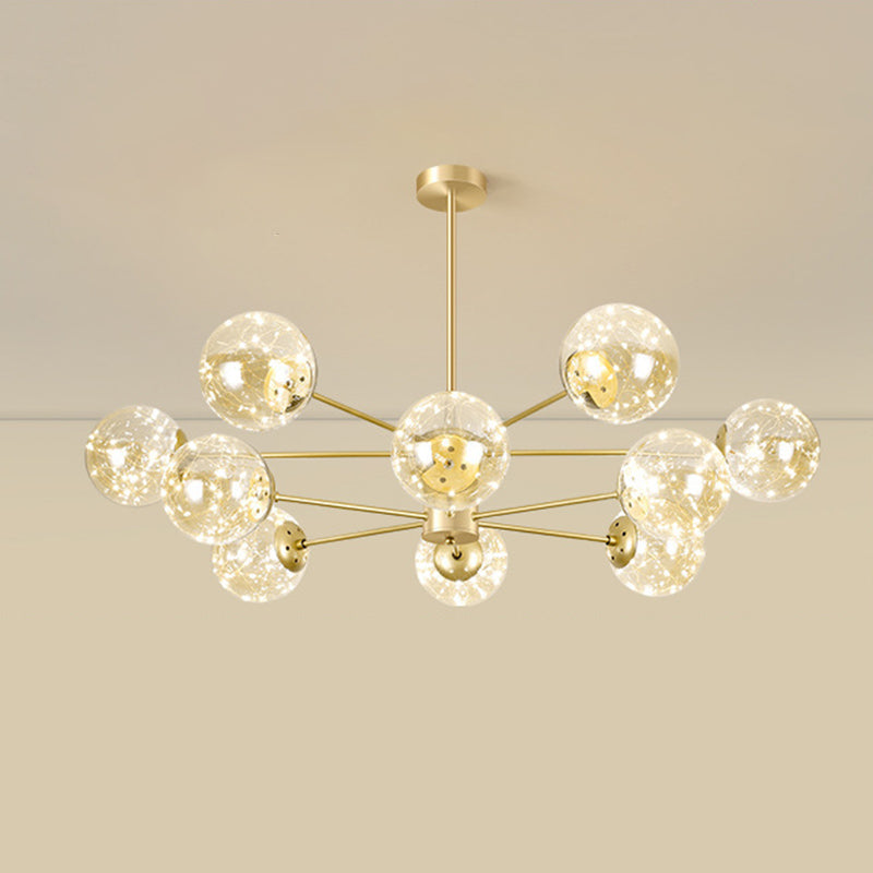 Modern Metallic Globe Led Chandelier Light In Gold