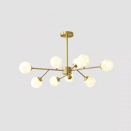 Modern Metallic Hanging Chandelier With Led Lights & Glass Shade For Living Room 9 / Cream B