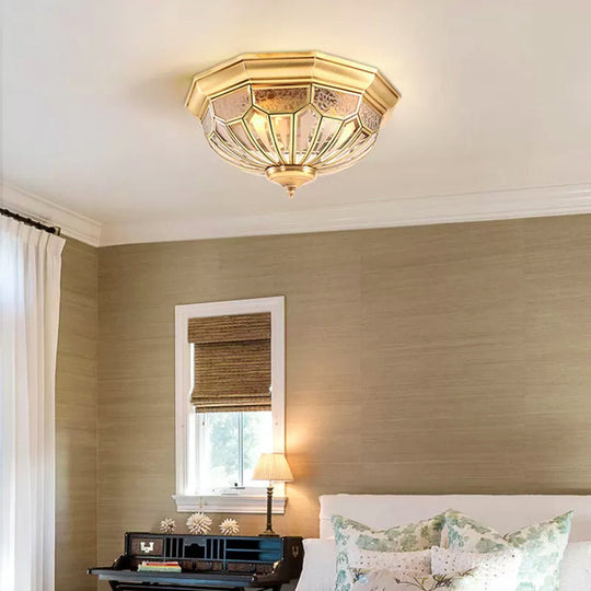 Classic Gold Bedroom Flush Mount Lamp With Frosted Glass Shade And Multiple Lights (18’/21’/23.5’)