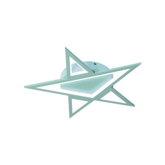 Modern Aluminum Star Shaped Pendant Light With Led In Blue/Pink - Flush Mount Ceiling