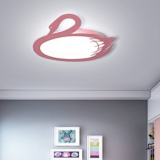 Led Flush Mount Lighting: Pink Swan Ceiling Fixture With Acrylic Shade In Modern Style & Warm/White