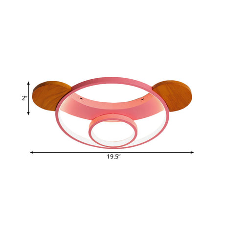 16/19.5 Bear Shaped Ceiling Light For Kids Bedroom - Led Silicone Flush Mount Lamp In Blue/Pink