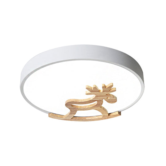 Kid’s Led Deer Flush Mount Ceiling Light In Gray/White With Acrylic And Wood Accents