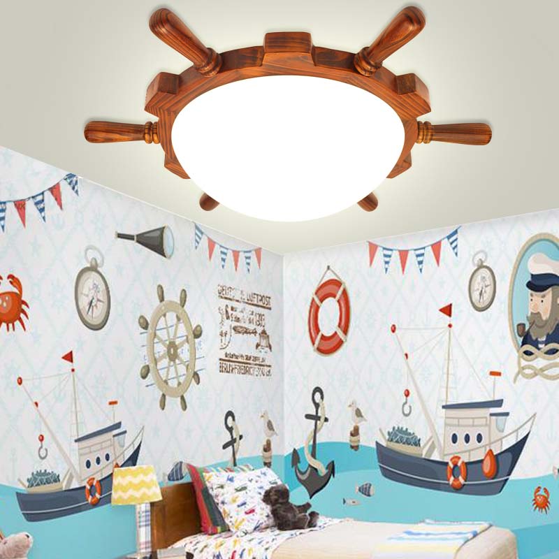 Modern Led Wood Rudder Flush Light With Frosted Glass Shade - Warm/White Brown / White