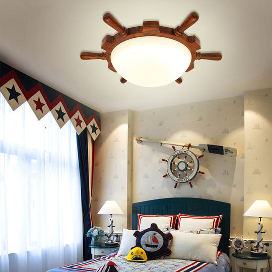 Modern Led Wood Rudder Flush Light With Frosted Glass Shade - Warm/White