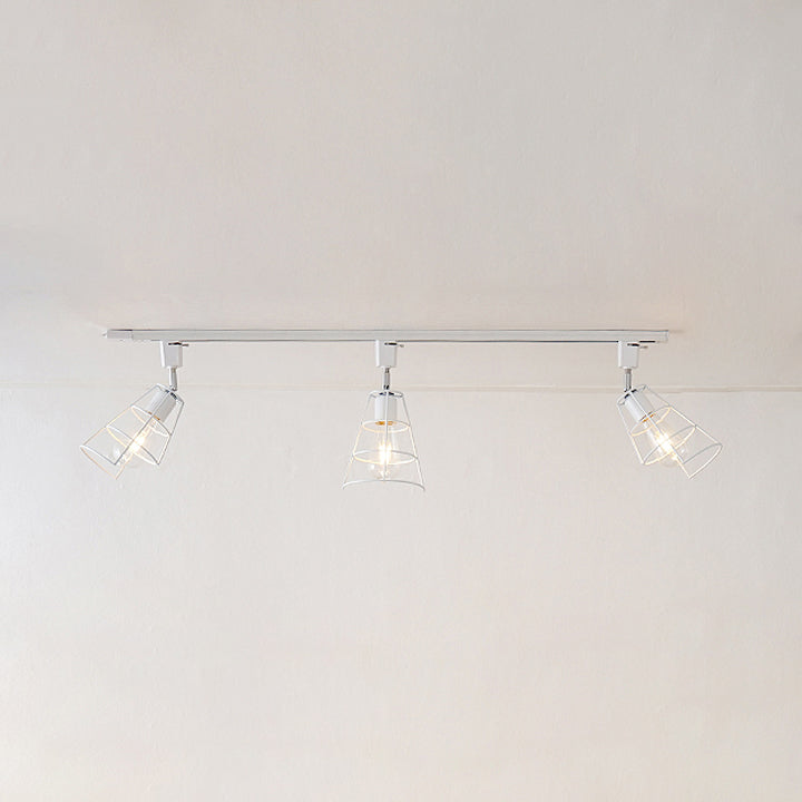 Retro Wire Cage Semi Flush Ceiling Light With Rotatable Conical Shade Black/White Metal White