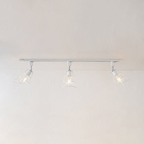 Retro Wire Cage Semi Flush Ceiling Light With Rotatable Conical Shade Black/White Metal White