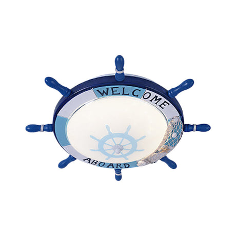Kids Resin Ceiling Light With Bubble Glass Shade - Blue Rudder Flush Mount Lamp