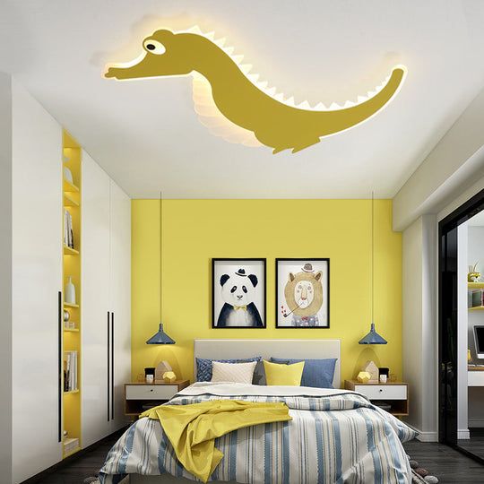 Stylish Sea Horse Led Ceiling Light In Orange/Green With Warm/White Glow Orange / White