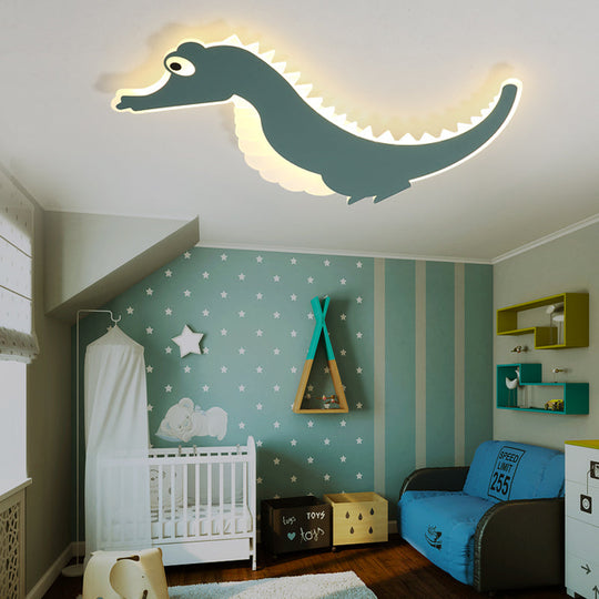 Stylish Sea Horse Led Ceiling Light In Orange/Green With Warm/White Glow