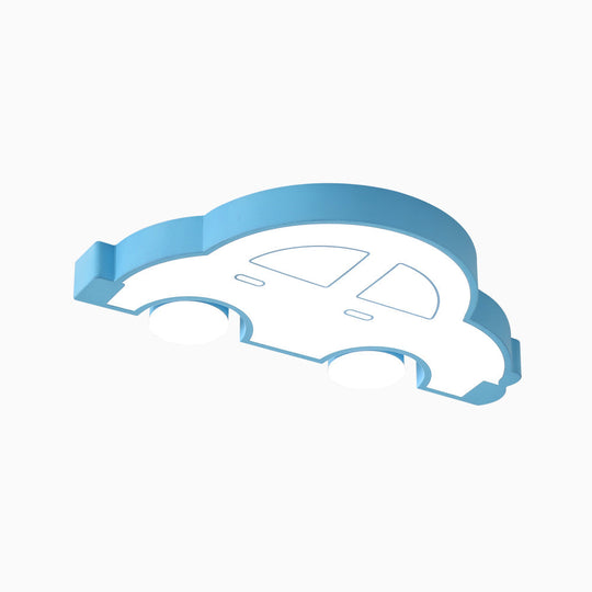 Led Indoor Flushmount Light With Car Cartoon Acrylic Shade Stylish Blue/Pink Ceiling Lamp In