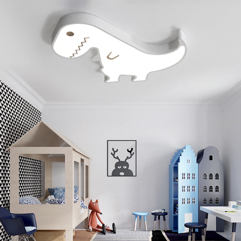 Led Dinosaur Acrylic Flush Mount Light - Cartoon Style Bedroom Ceiling Lighting Warm/White Glow
